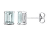 1.90 Carat (ctw) Aquamarine Octagon Solitaire Stud Earrings in Sterling Silver